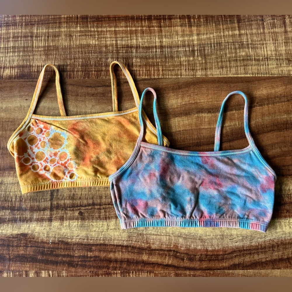 One of a kind, hand dyed set of bralettes sports bras size 34